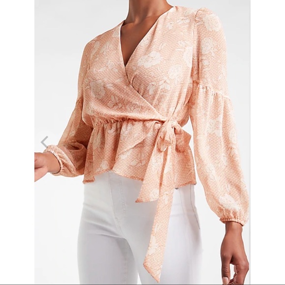 NWOT Textured Floral Wrap Front Top - Express - Picture 1 of 6
